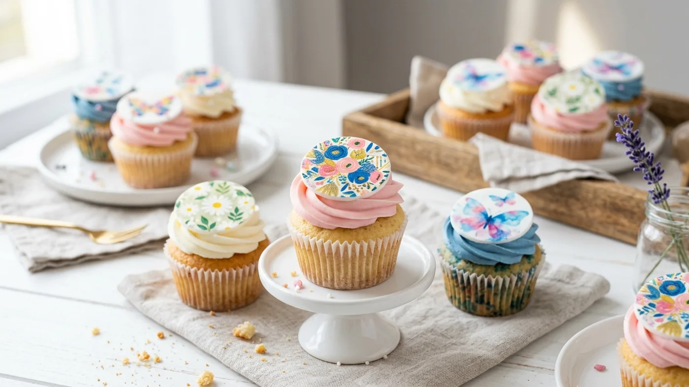 Cupcakes s krémem a jedlými obrázky