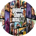 Kulatý jedlý obrázek na dort – GTA, Grand Theft Auto (fialová, modrá, zelená)