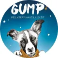 Kulatý jedlý obrázek na dort – Gump, portrét s nápisem a hvězdami (modrá, bílá, hnědá)