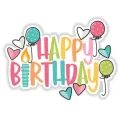 Kulatý jedlý obrázek na dort – Happy birthday, balónky, srdíčka a svíčka (růžová, tyrkysová, žlutá)