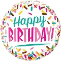 Kulatý jedlý obrázek na dort – Happy birthday, tyrkysový nápis a posyp (bílá, růžová, tyrkysová)