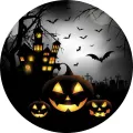 Kulatý jedlý obrázek na dort – Black Halloween (černá, bílá, žlutá)