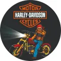 Kulatý jedlý obrázek na dort – Harley Davidson, vousatý jezdec na chopperu (černá, červená, žlutá)