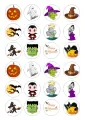 List jedlých koleček na cupcakes – Halloween, zelená čarodějnice a Frankenstein (černá, zelená, fialová)