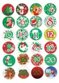 List jedlých koleček na cupcakes – Adventní kalendář, Santa a dárky, červený (červená, zelená, bílá)