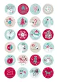 List jedlých koleček na cupcakes – Adventní kalendář, zvířátka a chaloupka (červená, modrá, bílá)