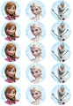List jedlých koleček na cupcakes – Frozen cupcakes, portréty Elsa, Anna a Olaf (modrá, bílá, fialová)