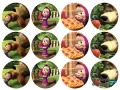 List jedlých koleček na cupcakes – Máša a medvěd (fialová, zelená, červená)