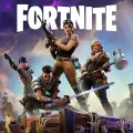 Obdélníkový jedlý obrázek na dort – Fortnite, čtyři hrdinové a fialové pozadí (fialová, modrá, hnědá)