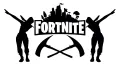 Obdélníkový jedlý obrázek na dort – Fortnite, siluety postav a zkřížené krumpáče (černá, bílá)