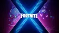 Obdélníkový jedlý obrázek na dort – Fortnite, modré neonové X a lebka (modrá, fialová, černá)