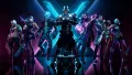 Obdélníkový jedlý obrázek na dort – Fortnite, bojovník a neonové písmeno X (černá, tyrkysová, fialová)