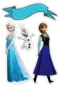 Obdélníkový jedlý papír k výřezu – Frozen, Elsa, Anna a Olaf se stuhou (modrá, tyrkysová, bílá)