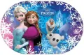 Obdélníkový jedlý obrázek na dort – Frozen, Anna, Elsa a Olaf u ledového paláce (modrá, fialová, bílá)