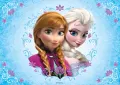 Obdélníkový jedlý obrázek na dort – Frozen, Objetí sester v tulipánovém rámečku (modrá, fialová, tyrkysová)