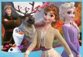 Obdélníkový jedlý obrázek na dort – Frozen, Anna a Elsa v podzimním lese s partou (fialová, modrá, červená)