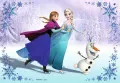 Obdélníkový jedlý obrázek na dort – Frozen, Elsa, bruslící Anna a Olaf na ledě (modrá, bílá, fialová)