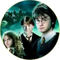Kulatý jedlý obrázek na dort – Harry Potter a Tajemná komnata (zelená, černá, modrá)