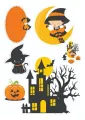 Obdélníkový jedlý papír k výřezu – Halloween, čarodějka na měsíci a kočička (žlutá, černá, bílá)
