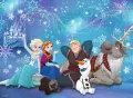 Obdélníkový jedlý obrázek na dort – Frozen, Celá parta s třpytivým palácem (modrá, tyrkysová, bílá)