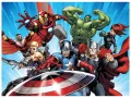 Obdélníkový jedlý obrázek na dort – Avengers, hrdinové na zářivě modrém pozadí (modrá, červená, zelená)