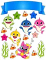 Obdélníkový jedlý papír k výřezu – Baby Shark (modrá, růžová, zelená)