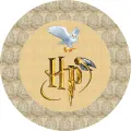 Kulatý jedlý obrázek na dort – Harry Potter Hedvika (žlutá, hnědá, zlatá)