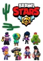 Obdélníkový jedlý papír k výřezu – Brawl Stars, osm hrdinů a kaktusy (zelená, červená, žlutá)