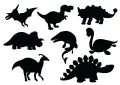 Obdélníkový jedlý papír k výřezu – Dinosauři, siluety (černá, bílá)