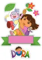 Obdélníkový jedlý papír k výřezu – Dora průzkumnice, Dora a Čiko na liáně (růžová, zelená, fialová)