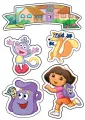 Obdélníkový jedlý papír k výřezu – Dora průzkumnice, Dora, Čiko a lišák Swiper (žlutá, fialová, modrá)