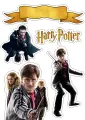 Obdélníkový jedlý papír k výřezu – Harry Potter, postavy s hůlkou a na koštěti (zlatá, černá, červená)