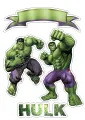 Obdélníkový jedlý papír k výřezu – Hulk, sada dvou postav se stuhou a nápisem (zelená, fialová, bílá)
