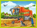 Obdélníkový jedlý obrázek na dort – Kombajn (červená, žlutá, zelená)