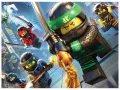 Obdélníkový jedlý obrázek na dort – LEGO Ninjago, Lloyd a hrdinové ve městě (zelená, modrá, černá)