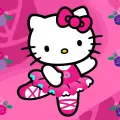 Kulatý jedlý obrázek na dort – Hello Kitty, jako baletka s růžemi (růžová, bílá)