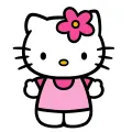 Kulatý jedlý obrázek na dort – Hello Kitty, stojící na bílém podkladu (růžová, bílá, černá)