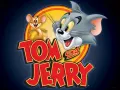 Obdélníkový jedlý obrázek na dort – Tom a Jerry, žlutý kruh a modré pozadí (modrá, červená, žlutá)