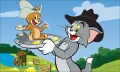 Obdélníkový jedlý obrázek na dort – Tom a Jerry, zlatokopové ve westernu (modrá, zelená, šedá)