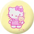 Kulatý jedlý obrázek na dort – Hello Kitty, s medvídkem na žlutém pozadí (růžová, žlutá, bílá)