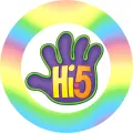 Kulatý jedlý obrázek na dort – Hi, 5, fialová ruka a duhový kruh (fialová, duhová, bílá)