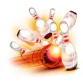 Kulatý jedlý obrázek na dort – Kuželky, bowling (červená, bílá, žlutá)