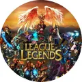 Kulatý jedlý obrázek na dort – League of Legends, Kayle a hrdinové s logem (zlatá, modrá, černá)