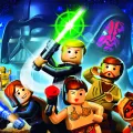 Kulatý jedlý obrázek na dort – LEGO, Luke Skywalker a Star Wars hrdinové (modrá, černá, žlutá)