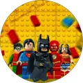 Kulatý jedlý obrázek na dort – LEGO, Superhrdinové (žlutá, černá, červená)