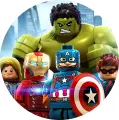 Kulatý jedlý obrázek na dort – LEGO, Avengers (modrá, zelená, červená)