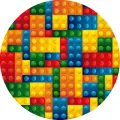 Kulatý jedlý obrázek na dort – LEGO Blocks (červená, modrá, žlutá)