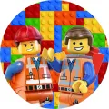 Kulatý jedlý obrázek na dort – LEGO, Dělníci (žlutá, modrá, červená)