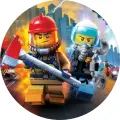 Kulatý jedlý obrázek na dort – LEGO Heroes (červená, modrá, žlutá)