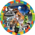 Kulatý jedlý obrázek na dort – LEGO, Jurský park (červená, modrá, zelená)